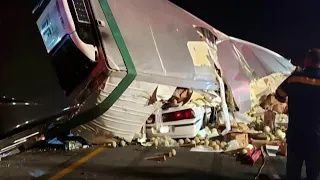 Semi crushes car on I-75 in Marion