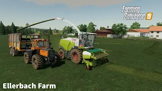 Collecting grass with Claas Jaguar 900, Baling & Seling Straw bales │Ellerbach│FS 19│Timelapse#01