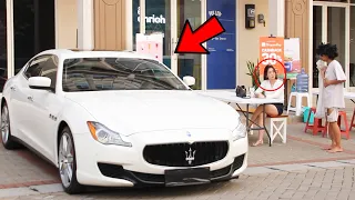 GEMBEL KELAPARAN INI TERNYATA PUNYA MOBIL MASERATI !! Lihat Reaksi Cewe ini ...