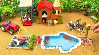 DIY tractor Farm Diorama with house for cow, goat, fish pond | how to plant a carrots field