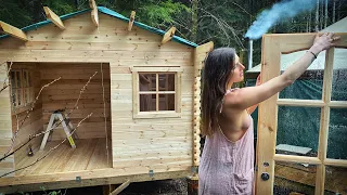 TIMELAPSE - DIY Log Cabin with Mini Wood Stove - Start to Finish