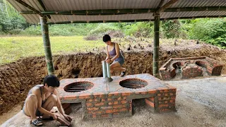 Build a brick stove to cook food for livestock in a bamboo house