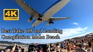 KLM 747 Extreme Jet Blast Best Take Off and Landing Compilation in 4K at Maho Beach, St. Maarten