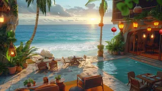 Beach Morning Cafe Ambience - Cheerful Bossa Nova Jazz Music with Sea Waves Sounds for Relax