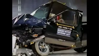 2001 Ford F-150 moderate overlap IIHS crash test but with audio and sped up slo-mo