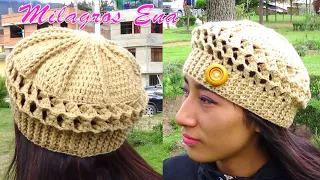 Como tejer la Boina N° 11 a Crochet para niñas y mujer en Punto Panal de Abeja o nido de Abeja