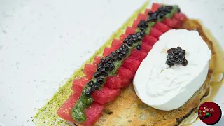 Watermelon caprese salad, balsamic pearls ChefNIC