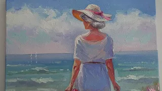 Картина маслом, пейзаж, женщина, море: Нежность прибоя  Oil painting, sea: Tenderness of the surf