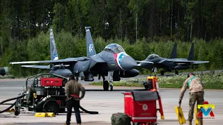 14 US F-15E Strike Eagle Dual Role Fighters Roar over Finland During Exercise