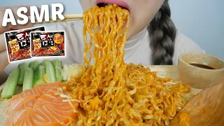Paldo Teumsae Ramen Hot Spicy Red Pepper Noodles with SALMON Sashimi and Soft Eggs | N.E Let's Eat
