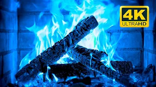 🔥🎃 Halloween Fireplace 4K (12 HOURS). Blue Fireplace with Crackling Fire Sounds. Magic Fireplace