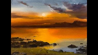 How to paint sunset in watercolor painting demo by javid tabatabaei