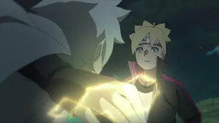 Boruto summons Garaga to fight Senkei, Mitsuki uses Snake Lightning to hit Boruto