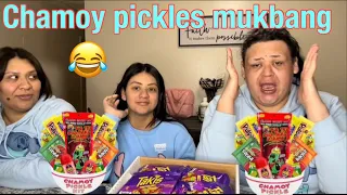 Chamoy pickles mukbang with Selena and Edith