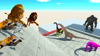LION TEAM ZIGZAG DEATH FALL CHALLENGE - Animal Revolt Battle Simulator