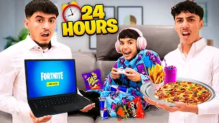 Being Our Little Brothers Personal Assistant For 24 Hours While He Plays Fortnite!