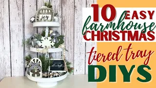 10 EASY CHRISTMAS TIERED TRAY DECOR DIYS |  FARMHOUSE BUFFALO PLAID CHRISTMAS | TIERED TRAY IDEAS