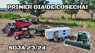 Primer dia de TRILLA de SOJA con la MASSEY FERGUSON 9795 y la JD 1450 - HAY BARRO