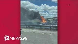 Train derails near Arizona-New Mexico border, catches fire