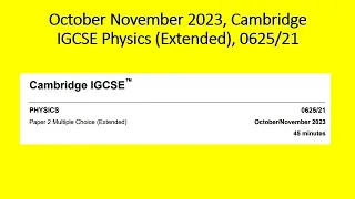 October November 2023, Cambridge IGCSE, Physics 0625, 21, Solution by Ferhan Mazher