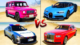 Bugatti Chiron vs Mercedes G63 vs Rolls Royce Phantom vs Audi Police - GTA 5 Car Mods Which is best?