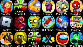 Tom Friends,Skibydi Toilet,Punch Bob,Supreme Duelist,Roblox,Plants Vs Zombies,Zombie Run 2,Snake io