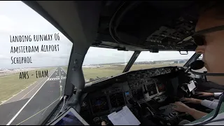 Landing runway 06 (Kaagbaan) Amsterdam Airport Schiphol (AMS EHAM) as seen from the cockpit.