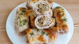 Мясные рулетики с грибами и сыром в духовке! Очень вкусный и простой рецепт! Мясные пальчики!