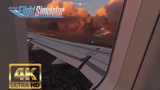 Flight Simulator ULTRA REALISM: Spectacular Sunset landing! Flying to New York | 4K