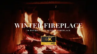 WINTER FIREPLACE (4K UHD) | Cozy Relaxing Fireplace - 10 Hours - Nature Relaxation Sounds - ASMR