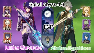 F2P C0 Raiden Chevreuse & C0 Alhaitam Hyperbloom - NEW Spiral Abyss 4.3 Floor 12 Genshin Impact