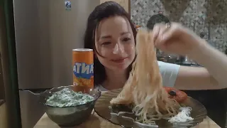 MUKBANG🍳🍜🥗 Лапша/Яйцо/Весенний Салат💚Мукбанг Не Асмр