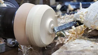 Making wooden bowl for buddhist monks. Korean woodturning master with 30 years of experience