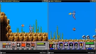 LETS HEAR AND SEE TURRICAN 1 IN SEGA MEGADRIVE AND AMIGA OCS COMPARE COMPARE