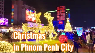 Christmas in Phnom Penh City of Cambodia -Walking tour [4K]