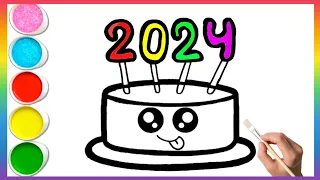 Happy New Year🎊 2024| Cake Drawing, Painting and Coloring for Kids & Toddlers #2024