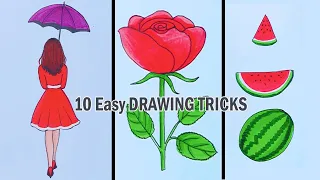 10 Easy DRAWING TRICKS and IDEAS That Anyone Can Do || Drawing Tricks with DOMS Brush Pen