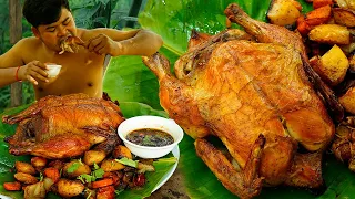 Amazing Roasted Chicken In Pot | Juicy ROAST CHICKEN RECIPE In Forest Eating So Delicious.
