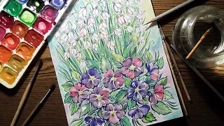 Рисуем Акварелью. "Весенние Цветы" / Spring Flowers. Watercolor Painting.