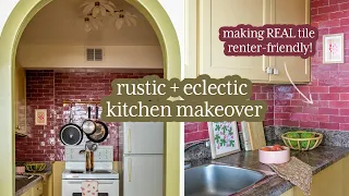*TINY* 49 Sq Ft Rental Kitchen Makeover (yes that tile is REMOVABLE!)
