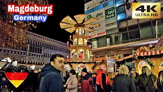 Magdeburg | Night Walking Tour | Christmas Lights, Magdeburg Schöne Stadt | City Walk 4K