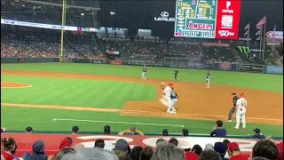 Ohtani gets infield hit innings after 2 fouls off his leg