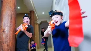 Family Nerf Battle! Sneak Attack Squad Capture the Flag FPV