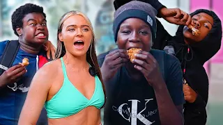 Teens eat KFC in front of VEGAN!