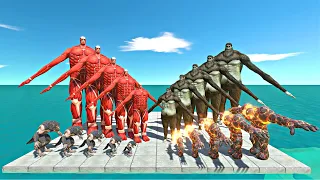 Team War | Colossal Titan + Werewolf vs Beast Titan + Lava Golem - Animal Revolt Battle Simulator