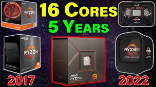 5 Years of AMD CPUs — Zen 1 to Zen 4 Compared — 16 Cores — ThreadRipper 1950X to Ryzen 9 7950X