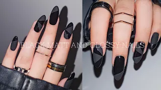 Black Matte and Glossy Nails 🖤 Self Nail Extension