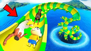 SHINCHAN AND FRANKLIN TRIED IMPOSSIBLE  LOOP WATER SLIDE CHALLENGE GTA 5