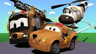Police car for kids -  Special puppy day - Hella falls in the river - Car Patrol in Car City !