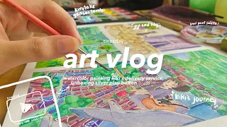 🌿 cozy art vlog painting kiki's delivery service scenes; unboxing silver play button 🌼